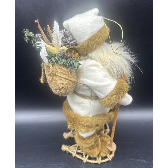 VTG Rustic Christmas St Nick Santa Claus w/ Snow Shoes Burlap Bag w/ Bird 13” - Picture 3 of 8